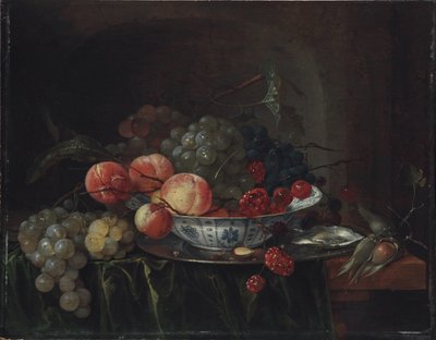 Saksa: Kleines Früchtestillleben in einem Porzellanteller Hedelmäinen asetelma Wan-Li-kulhossa tekijältä Jan Davidsz. de Heem