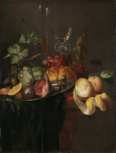 Norjalainen Bokmål:  Frukt og vin Hedelmät ja viini tekijältä Jan Davidsz. de Heem