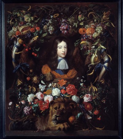 Muotokuva William III:sta Oranssista (1650-1702) kukkamedaljonissa Jan David Heemin (1606-1684) maalaus 1665 Su. 1,34x1,14 m Lyon, Musee des Beaux Arts tekijältä Jan Davidsz de Heem