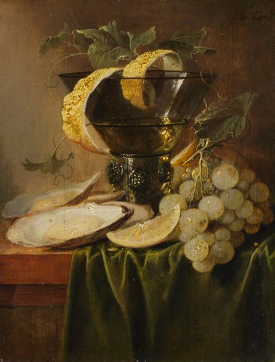 Asetelma lasin ja osterien kanssa, n. 1640. tekijältä Jan Davidsz de Heem
