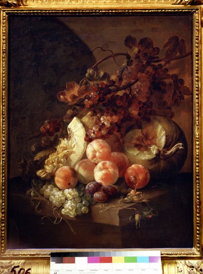 Asetelma persikoilla. Jan Frans van Sonin (1658-1718) maalaus. Öljy kankaalle, 77 x 64 cm tekijältä Jan Frans van Son