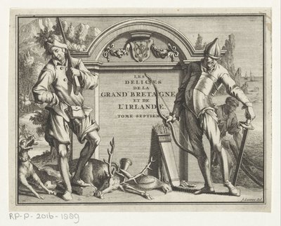 Twee jagers arkkitehtoniseen ympäristöön Otsikko voor: James Beeverell, Ison-Britannian ja Irlannin ilot, Seitsemäs osa, 1707 tekijältä Jan Goeree (possibly)
