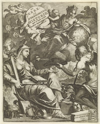 Kirkon ja maailmanhistorian allegoria Nimisivu Willem Goereelle, De kerklyke en Weereldlyke historien. 1729 Kirkko ja maailmanhistoria uyt d