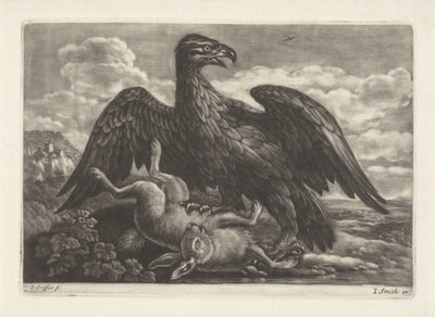 Kotka seisoo jäniksen päällä tekijältä Jan Griffier (I) (attributed to workshop of)