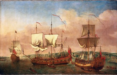 Peregrine-alus ja muita kuninkaallisia aluksia Greenwichin edustalla noin vuonna 1710. Jan Griffierin (1645-1718) öljy kankaalle, noin 1710-1715. tekijältä Jan Griffier