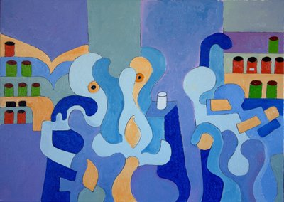 Apteekin sisällä, 2009 (öljy kankaalle) tekijältä Jan Groneberg