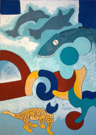 Leopardilla on sininen pää, 2009 (öljy kankaalle) tekijältä Jan Groneberg