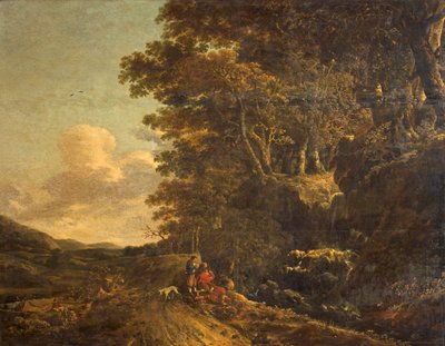 Maisema ja vesiputous, n. 1685-1685 tekijältä Jan Hackaert