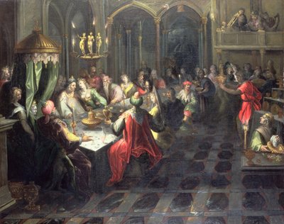 Belsassarin juhla, noin 1600 tekijältä Jan Harmensz. Mutter