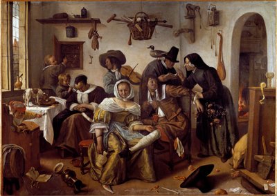 Maailma on ylösalaisin tai himon pahat teot. (Maalaus tekijältä Jan Havicksz. Steen