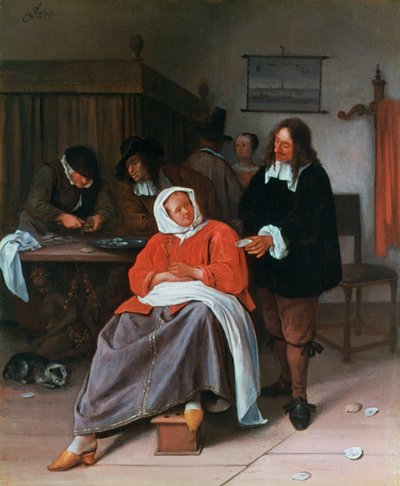 Mies tarjoaa osteria naiselle, c1660-1665 tekijältä Jan Havickszoon Steen