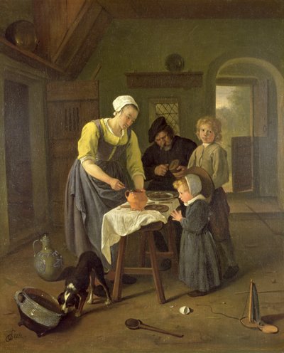 Talonpoikaperhe ruokailun aikana, n. 1665 tekijältä Jan Havickszoon Steen