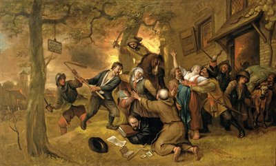 Talonpojat ja sotilaat tavernan ulkopuolella – vertaus Alankomaiden raiskauksesta tekijältä Jan Havickszoon Steen