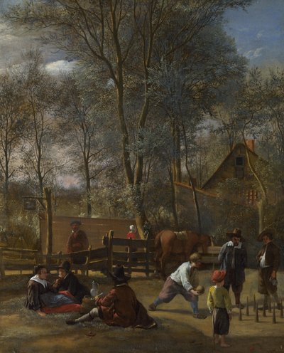 Skittle Players ulkopuolella Inn, n. 1660-63 tekijältä Jan Havickszoon Steen