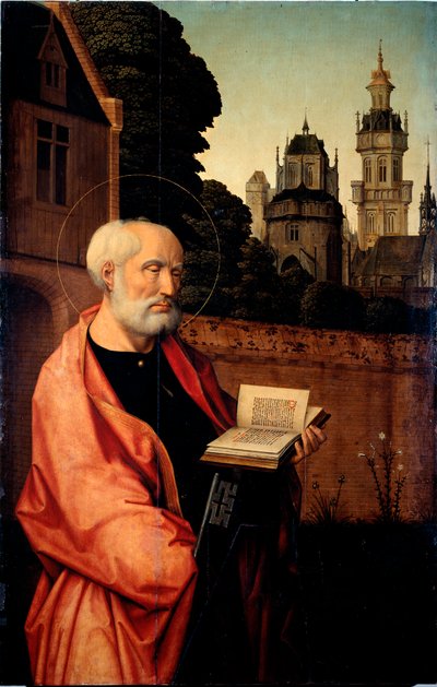 Saint Pierre yksityiskohta. Jan Provostin (n. 1465-1529) maalaus puulle Dim. 140x90 cm Genes, Galleria di Palazzo Bianco tekijältä Jan II Provost