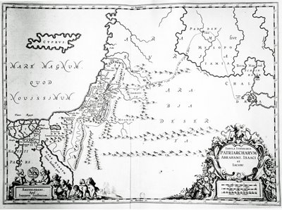 Kartta Abrahamin, Iisakin ja Jaakobin matkoista, 1652 tekijältä Jan Janssonius