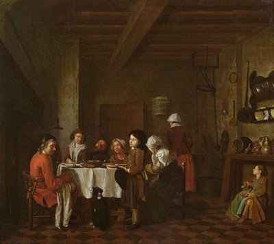 Sisustuskuva, perheen ateria tekijältä Jan Josef the Elder Horemans