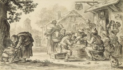 Farmers Card Game Inn edessä, 1624 (lyijykynä, kynä ja muste ja sivellin paperille) tekijältä Jan Josephsz van Goyen