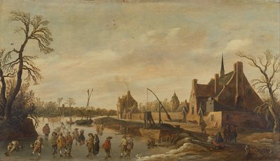Jäätyneen joen maisema luistelijoiden kanssa tekijältä Jan Josephsz van Goyen