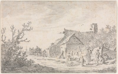 Maisema mökillä ja hahmoilla, 1653. tekijältä Jan Josephsz van Goyen