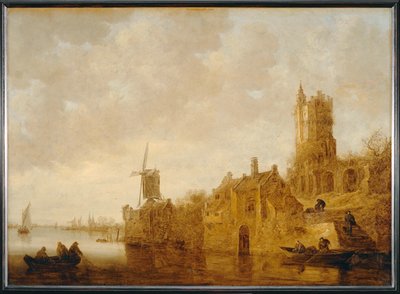 Jokimaisema, jossa on raunioitunut mylly ja chi¢teau ... tekijältä Jan Josephsz van Goyen