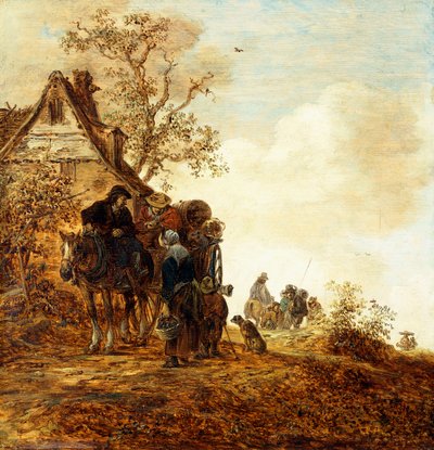 Talonpojat kärryssä Jan Josephsz-mökin luona, 1651 tekijältä Jan Josephsz van Goyen