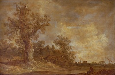 Metsäinen maisema hahmoilla ja tammipuulla tekijältä Jan Josephsz van Goyen