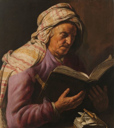 Vanha nainen lukemassa tekijältä Jan Lievens