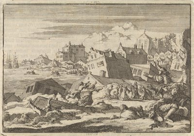 Jamaikan maanjäristys tuhosi Port Royalin kaupungin vuonna 1692 tekijältä Jan Luyken