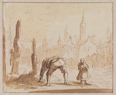 Adriaen Wens etsii tuhkasta suuruuvia, joka oli asetettu hänen äidilleen Antwerpenissä, 1573 tekijältä Jan Luyken