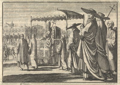 Christian IV, rei de Dinamarca, disfressat de papa, imitant una processó amb els seus cortesans, 1596 finlandès tekijältä Jan Luyken