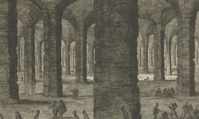 Kalkkikivilouhokset Sint-Pietersbergin alla St Pieters Bergh lähellä Mastrichtia, kuten hän, joka esittelee Aerden alla (otsikko esineessä) tekijältä Jan Luyken