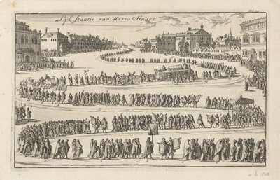 Kuningatar Maria II Stuartin hautaus, 1695 Mary Stuartin Lyk State (otsikko esineessä) tekijältä Jan Luyken