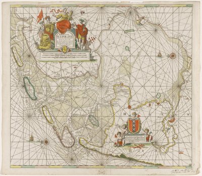 Zuiderzeen ja Waddenzeen kartta Zuyder Zeen passkaarte (otsikko esineessä) tekijältä Jan Luyken