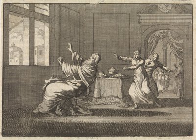 Paavi Innocentius XII kaatuu taaksepäin Quirinalin ikkunaan pian valintansa jälkeen, 1691 tekijältä Jan Luyken