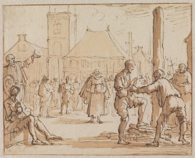 Pieter Bekjen nousee roviolle Amsterdamissa vuonna 1569 tekijältä Jan Luyken