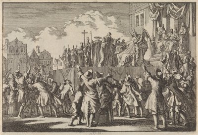 Katolinen kohtaus Aberdeenissa pilkkaa katolista uskontoa, 1689 tekijältä Jan Luyken