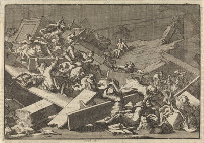 Keisarillisen täysivaltaisen kreivi von Berckan talokirkon kerros romahti, 1697 tekijältä Jan Luyken