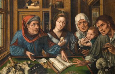Vuokranmaksajien toimisto, 1514 (öljy kankaalle puusta siirrettynä) tekijältä Jan Massys or Metsys