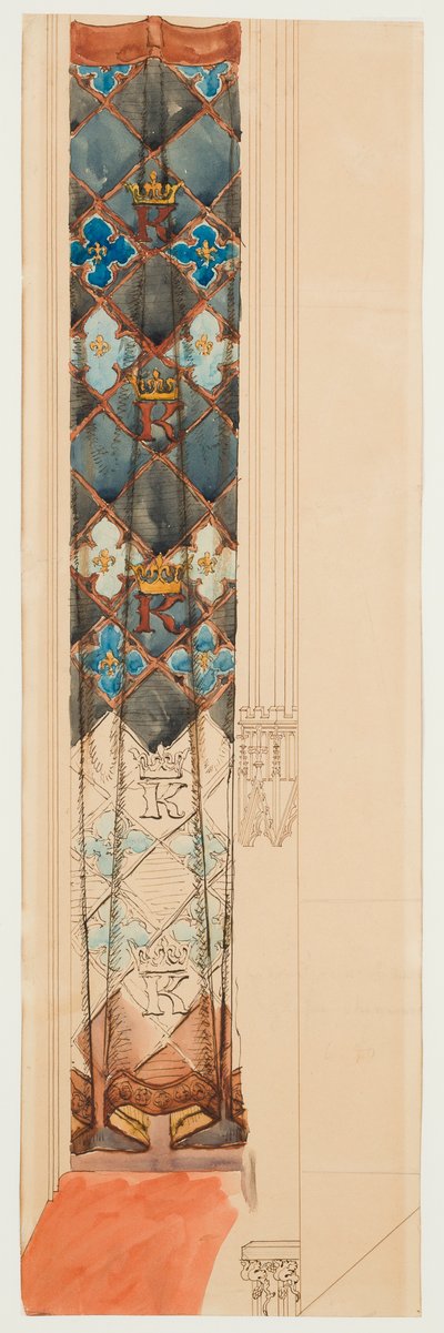 Marian kirkon monivärimaalauksen kartonki - geometriskuvioinen friisi tekijältä Jan Matejko