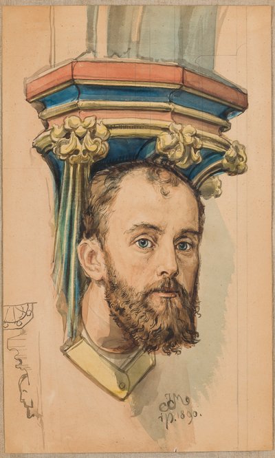 Mariackin kirkon polikromiaa varten tarkoitettu kartonki – Miehen pään muotoinen konsoli (T. Stryjeńskin muotokuva) tekijältä Jan Matejko