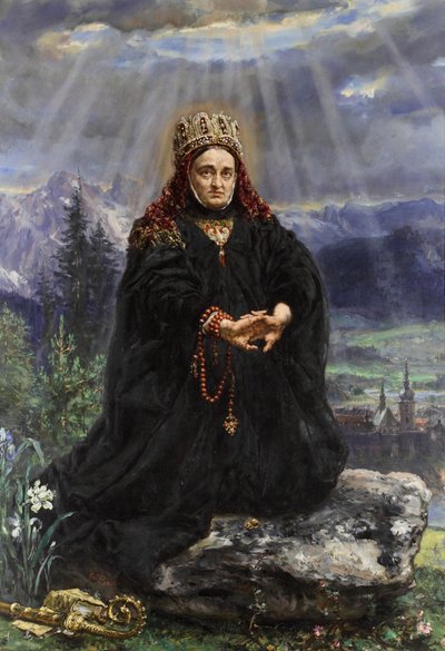 Pyhä Kinga rukoilee Sącz-vuorten keskellä. tekijältä Jan Matejko