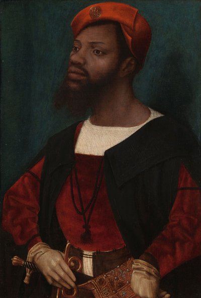 Afrikkalaisen miehen muotokuva, n. 1525-30 (öljy paneelissa) tekijältä Jan Mostaert