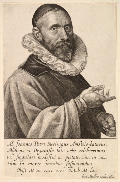 Jans Pietersz Sweelinckin muotokuva, pubi. 1624. tekijältä Jan Muller