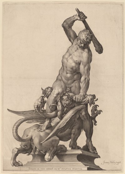 Hercules tappaa hydran tekijältä Jan Muller after Adriaen de Vries