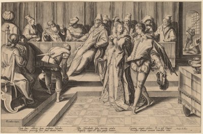 Salome tanssii Herodeksen edessä tekijältä Jan Pietersz Saenredam, after Karel van Mander I
