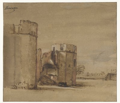 Näkymä Honingenin linnalle lähellä Rotterdamia tekijältä Jan Ruyscher (attributed to)