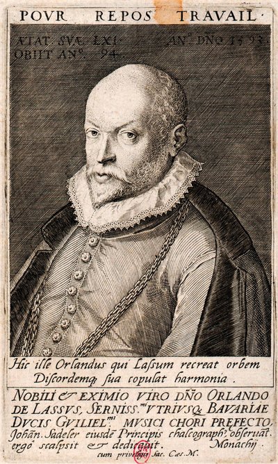 Säveltäjä Orlando di Lasson muotokuva 1532-1594, 1593. tekijältä Jan Sadeler