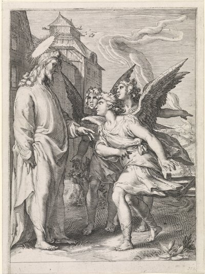 Kristus kolmen enkelin kanssa Vertaus rikkaruohoista viljan joukossa (sarjan nimi) tekijältä Jan Saenredam (attributed to)