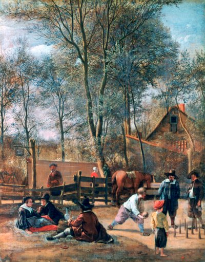 "Skittle Players outside an Inn", c1660 tekijältä Jan Steen